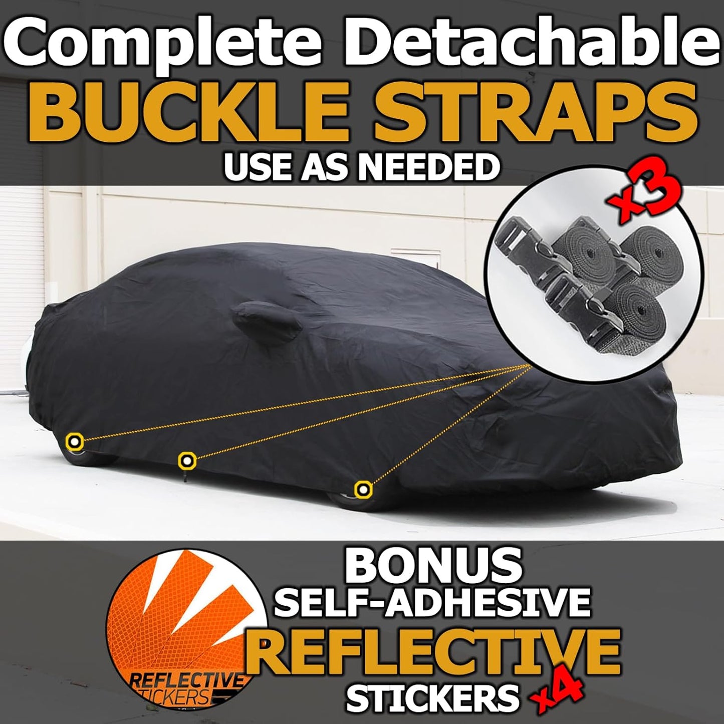 All Weather Waterproof car Cover Good for rain Snow uv Protection dust Large-Size Sedan Grand Prix 300 Charger Impala Regal MKZ Lacrosse LS Black