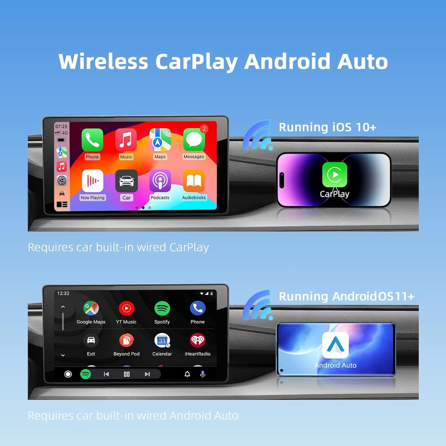 AI 7 Wireless CarPlay Adapter Android Box with YouTube Netflix TikTok Disney+, Play Store(for App Download), Supports TF Card & USB Drive, USB/Type-C, Fits for Built-in Wired CarPlay Car (32GB)