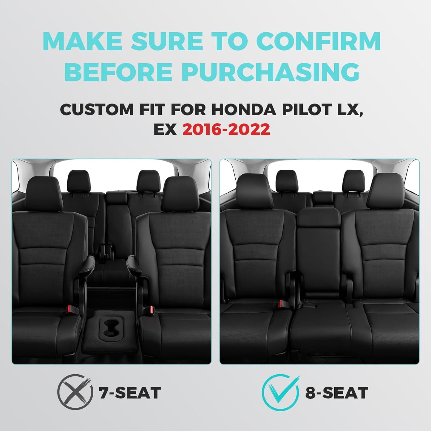 Custom Fit for Honda Pilot Seat Covers, Car Seat Protectors Full Set for Pilot LX EX 2016 2017 2018 2019 2020 2021 2022-8 Seats, Faux Leather, Black Red