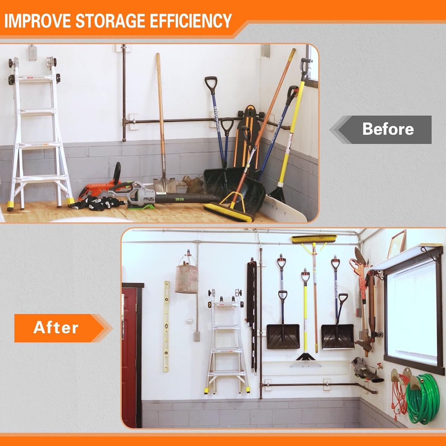 12 Pack Garage Hooks Heavy Duty Utility Steel with Anti-Slip Coating Wall Mount Storage Organizer for Hanging Power and Garden Tools, Ladders, Hose, Bikes, Ropes, Bulk Items, and More