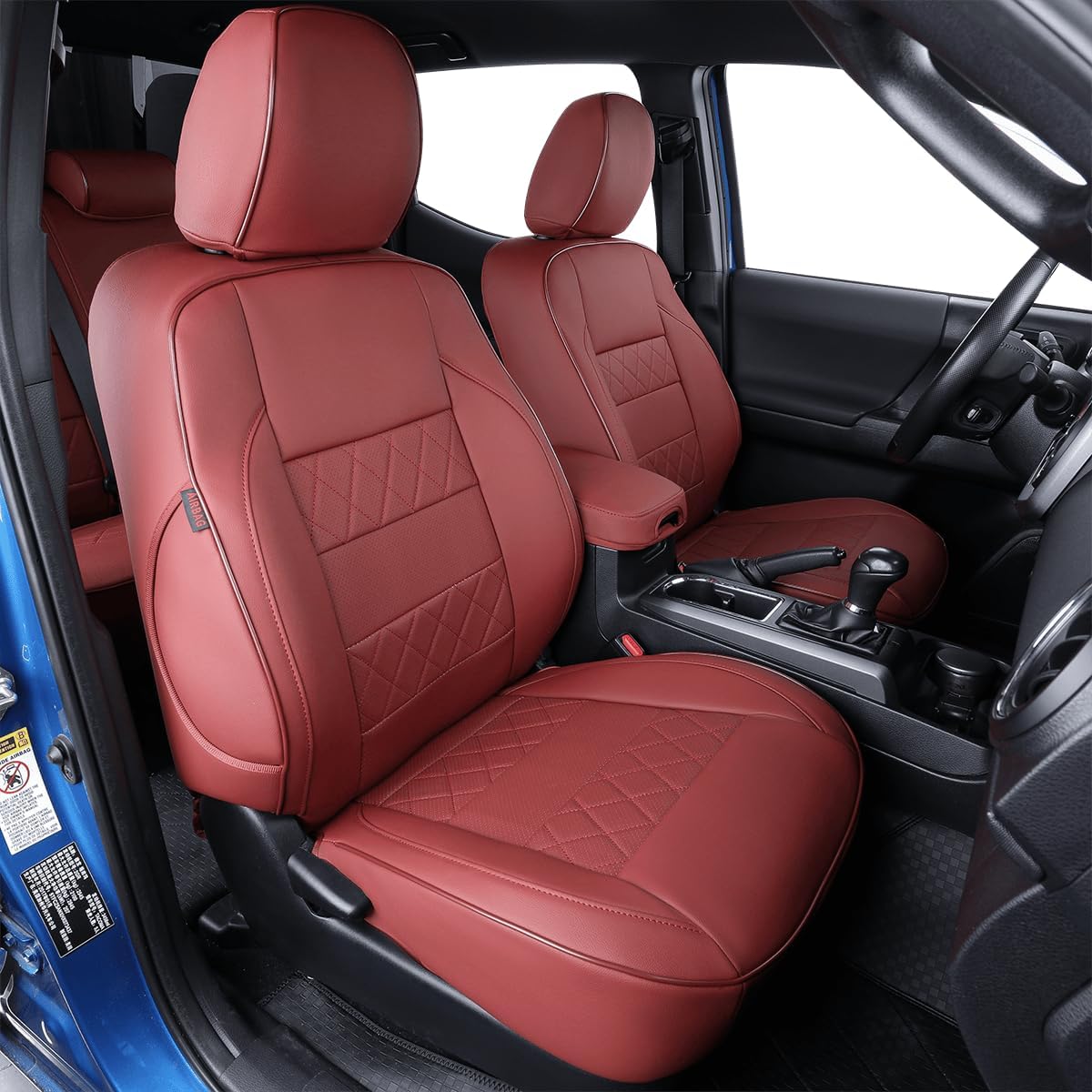 EKR Custom Fit Tacoma Leather Car Seat Covers for Select Toyota Tacoma 2012 2013 2014 2015 (TRD Sport Seats)- Full Set,Leather(Burgundy)