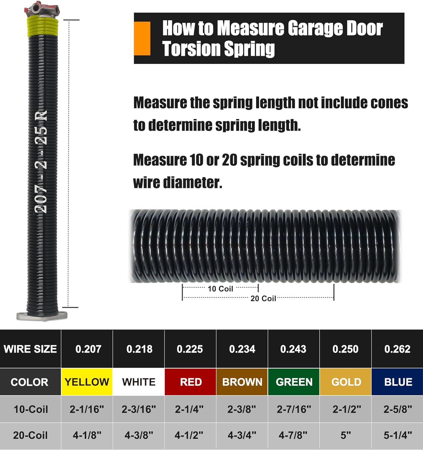 Garage Door Torsion Spring Set, Pair of 2" Electrophoresis Coated Garage Door Springs Replacement with 2 Non-Slip Winding Bars and Bearing, Minimum 16000 Cycles (.207x2x25)
