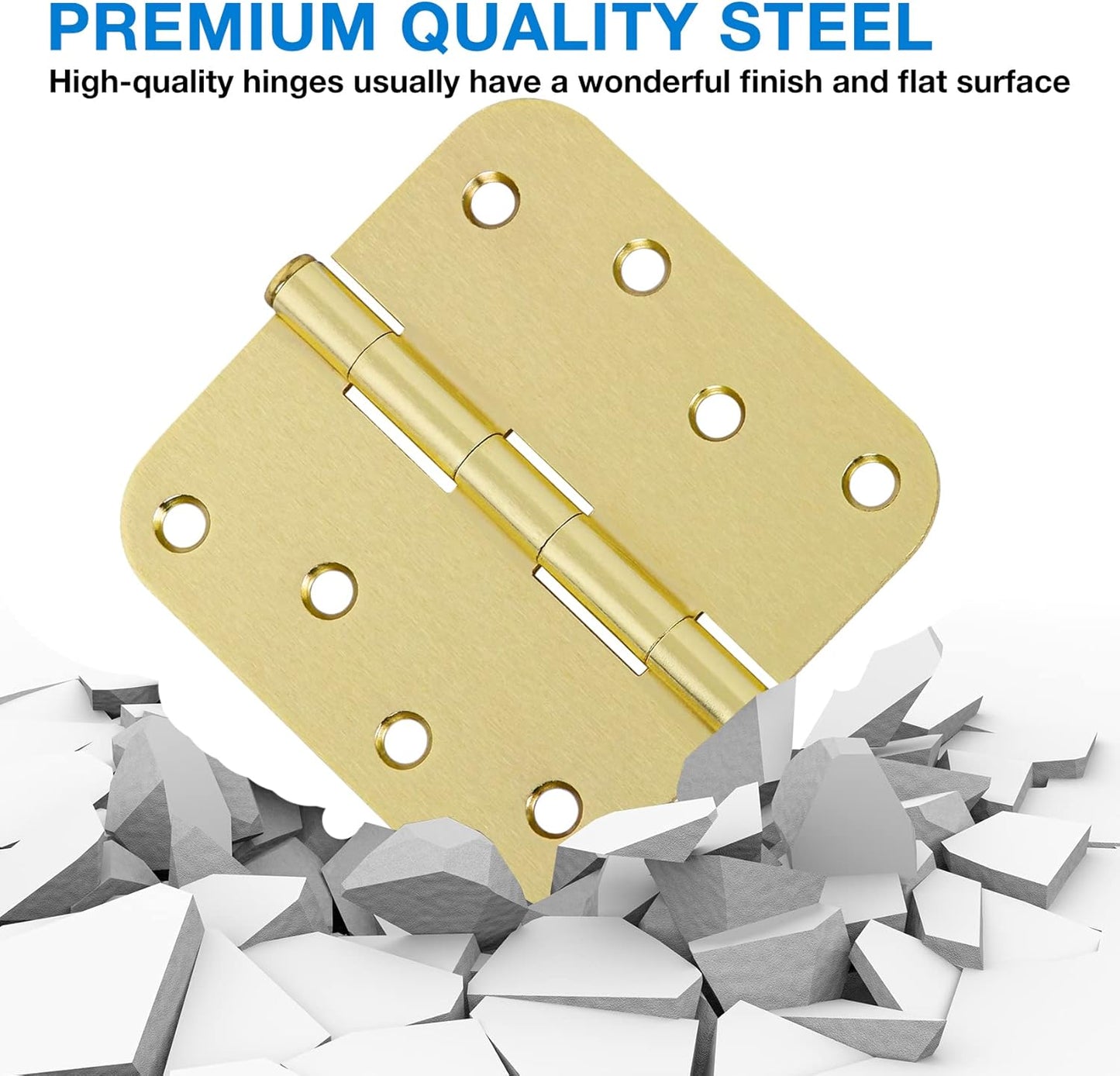 18 Pack 4 In Exterior Door Hinges Outdoor Brushed Brass Door Hinges Satin Gold 4 Inch 5/8"Radius Interior Door Hinges Rounded Front Hardware for Home,Heavy Duty Gate,Furniture,Entry Residential Hinges