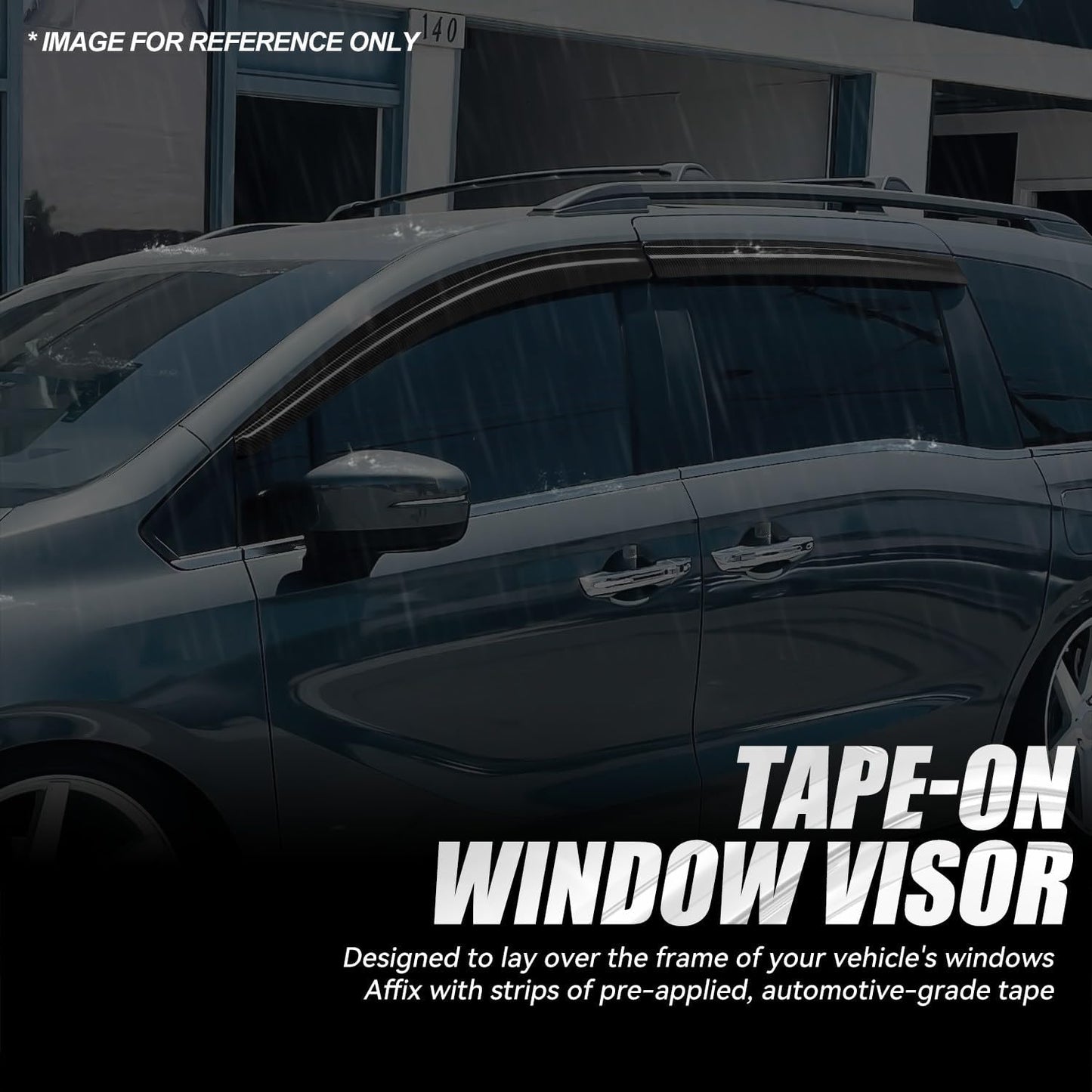 Auto Dynasty 4Pcs Carbon Fiber Pattern Window Visors Compatible with 2005 2006 2007 2008 2009 2010 Honda Odyssey, Tape-On Front & Rear Window Deflectors, Glossy Dark Smoke