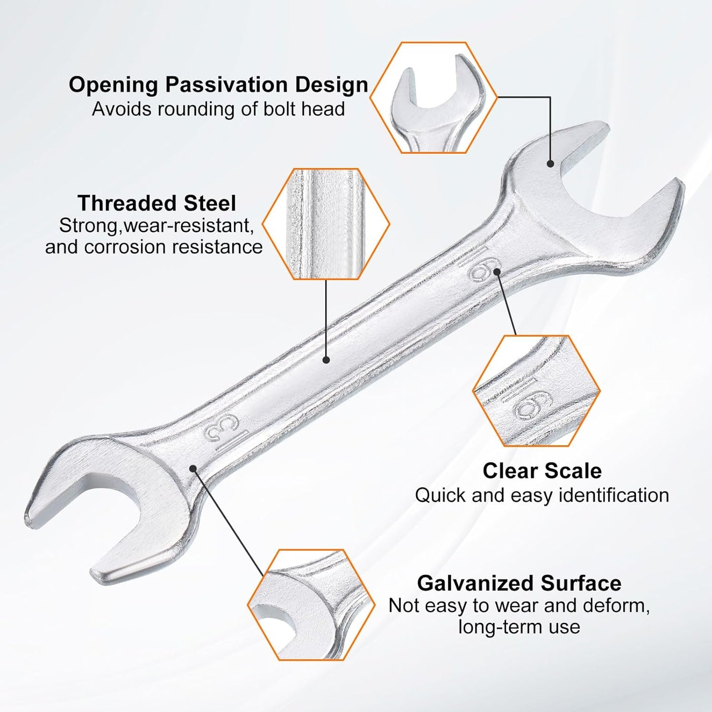 HARFINGTON 2pcs Double Open End Wrench 13mm x 16mm Metric 15 Degree Offset Angle Small Flat Head Wrench Galvanizing Open Ended Spanner for Automotive Repair Furniture Assembly