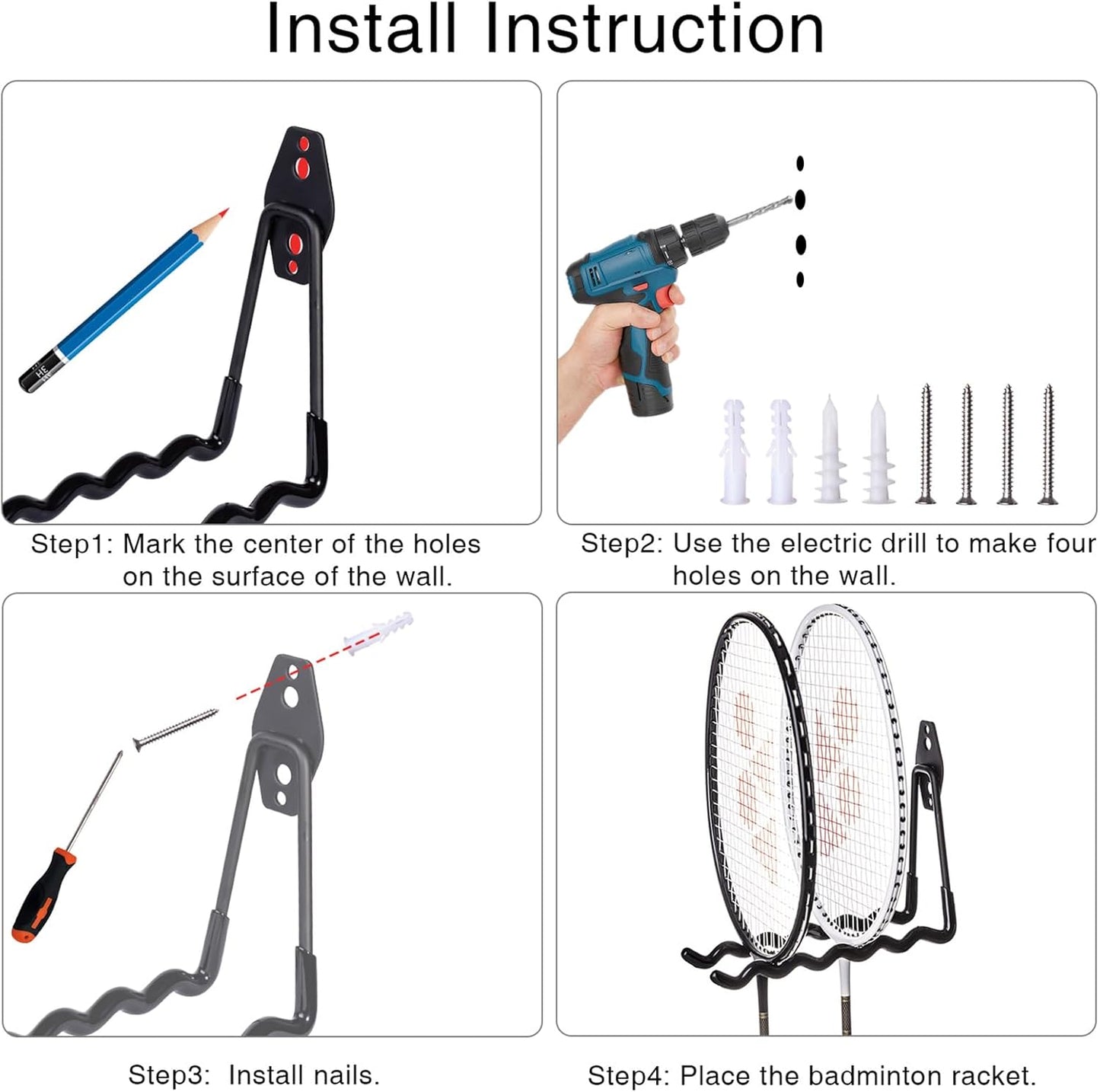 2 Packs Garage Wall Hooks,Wall-Mounted Heavy Duty Hanger Metal Badminton Racket Holder, Tennis Racket Holder Organizer, Hooks for Cables, Ropes and Hoses,Extension Cord Holder (Orange)