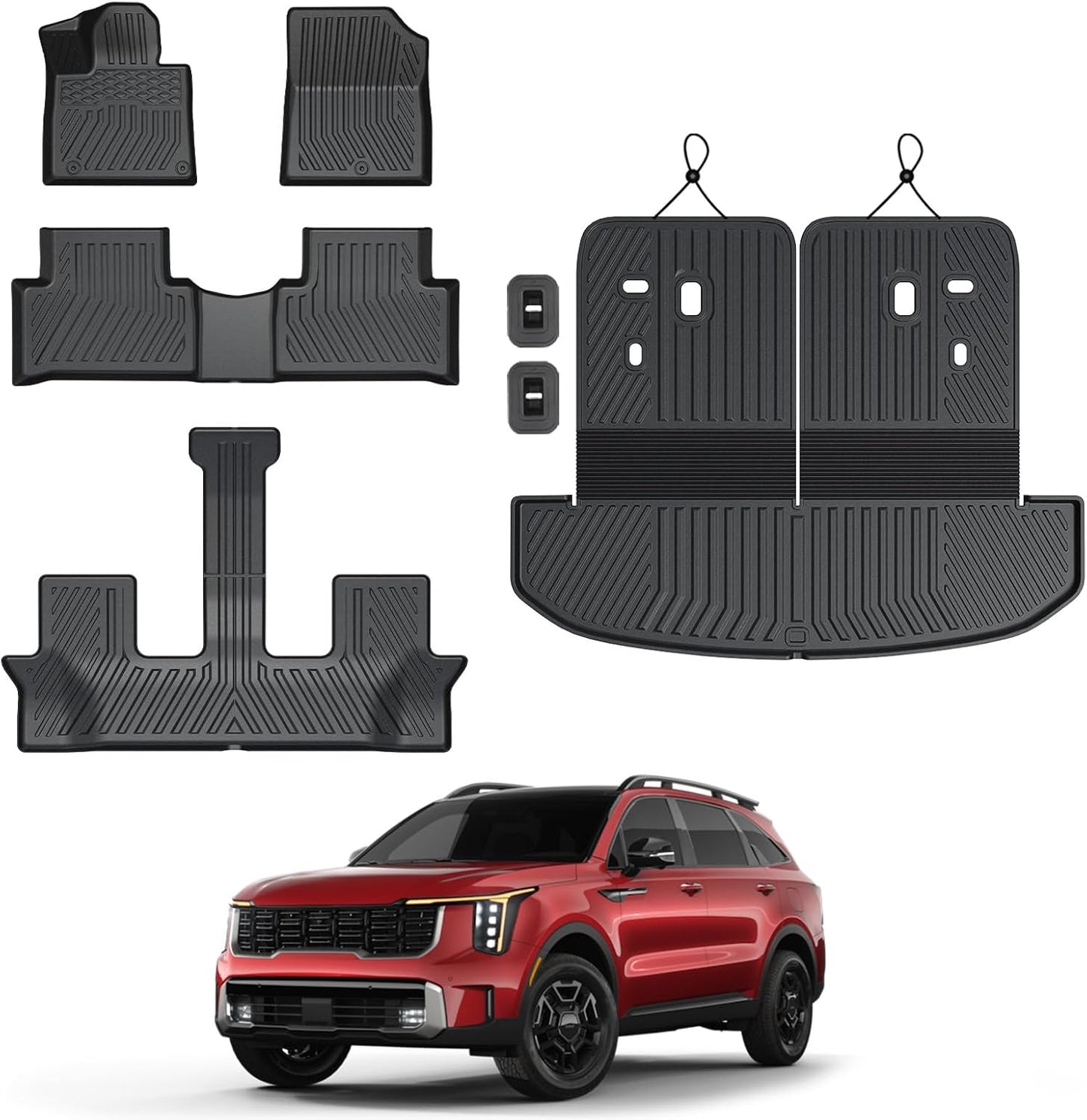GALVAGNIATE Floor Mats for 2021-2024 2025 Kia Sorento 6-Seat/7-Seat (Not for Hybrid), All Weather TPE Floor Mat and 2-in-1 Cargo Liner with Backrest Mat for Sorento Accessories