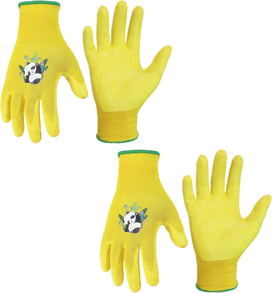 HANDLANDY 2 Pairs Kids Gardening Gloves, Toddler Children Garden Yard Work Outdoor Playing Gloves, Rubber Coating, for Girls Boys Youth (Size XXL, Yellow)