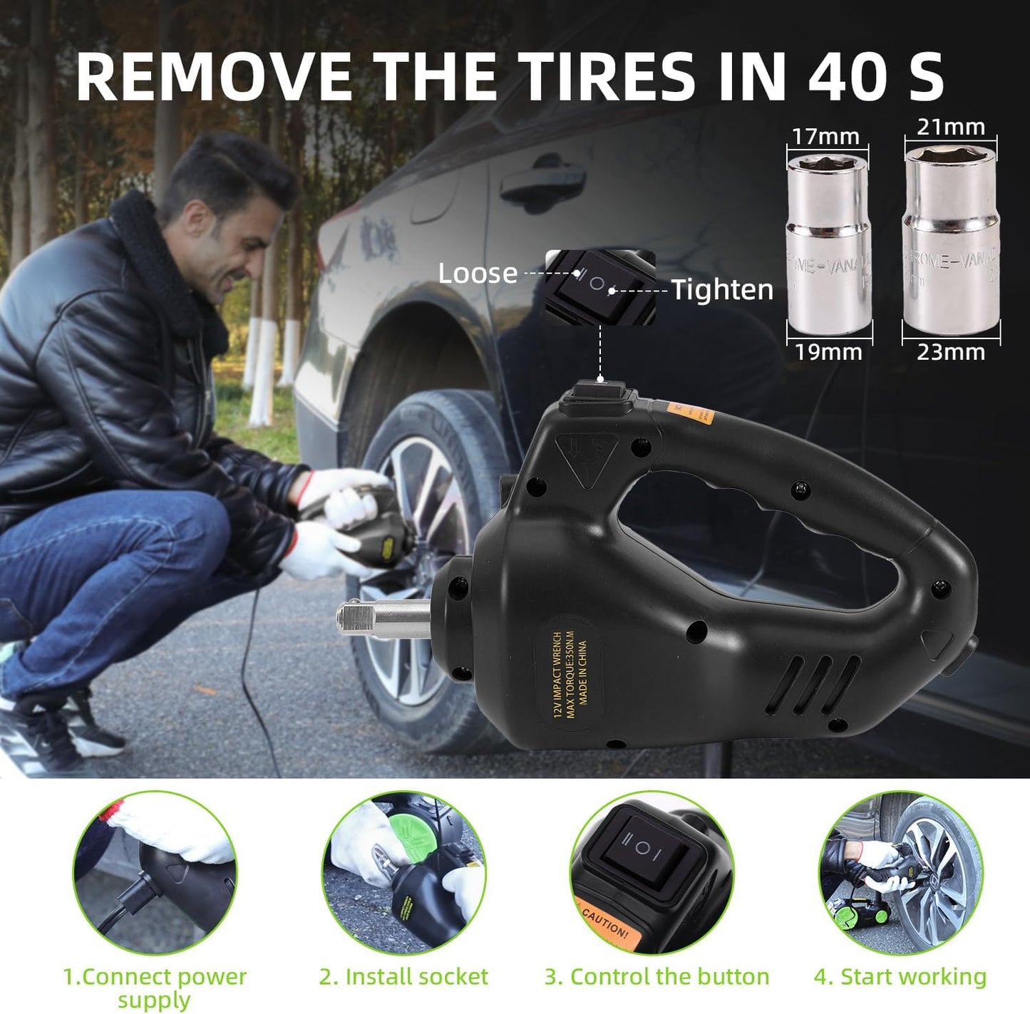 EFFIROSO Electric Car Jack Kit 5 Ton 12V Hydraulic Floor Jack with Impact Wrench Tire Inflator Pump for Vehicle Emergency Repair Kit 11023lbs (Black and Green)