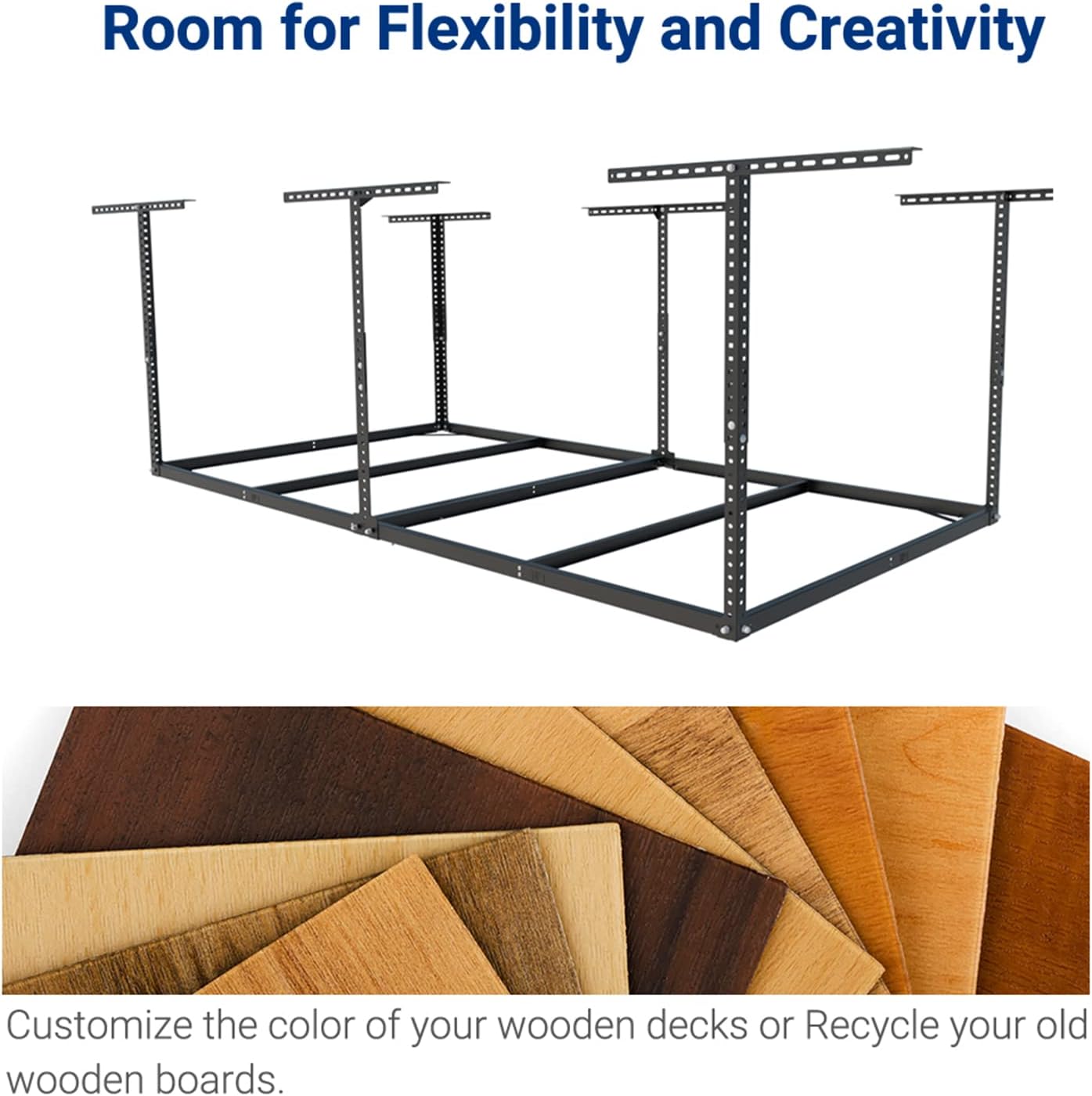 FLEXIMOUNTS 4x8 Overhead Garage Storage Rack without Decking, Storage Organization System, Heavy Duty Metal Garage Ceiling Racks, 600lbs Weight Capacity, Black