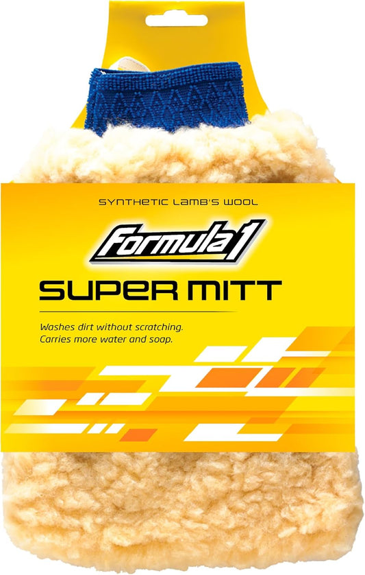 Formula 1 Super Car Wash Mitt – Synthetic Lambs Wool Wash Mitt Auto Detailing Supplies – Large Car Duster for Wet & Dry Applications – Super Absorbent Exterior Care Products