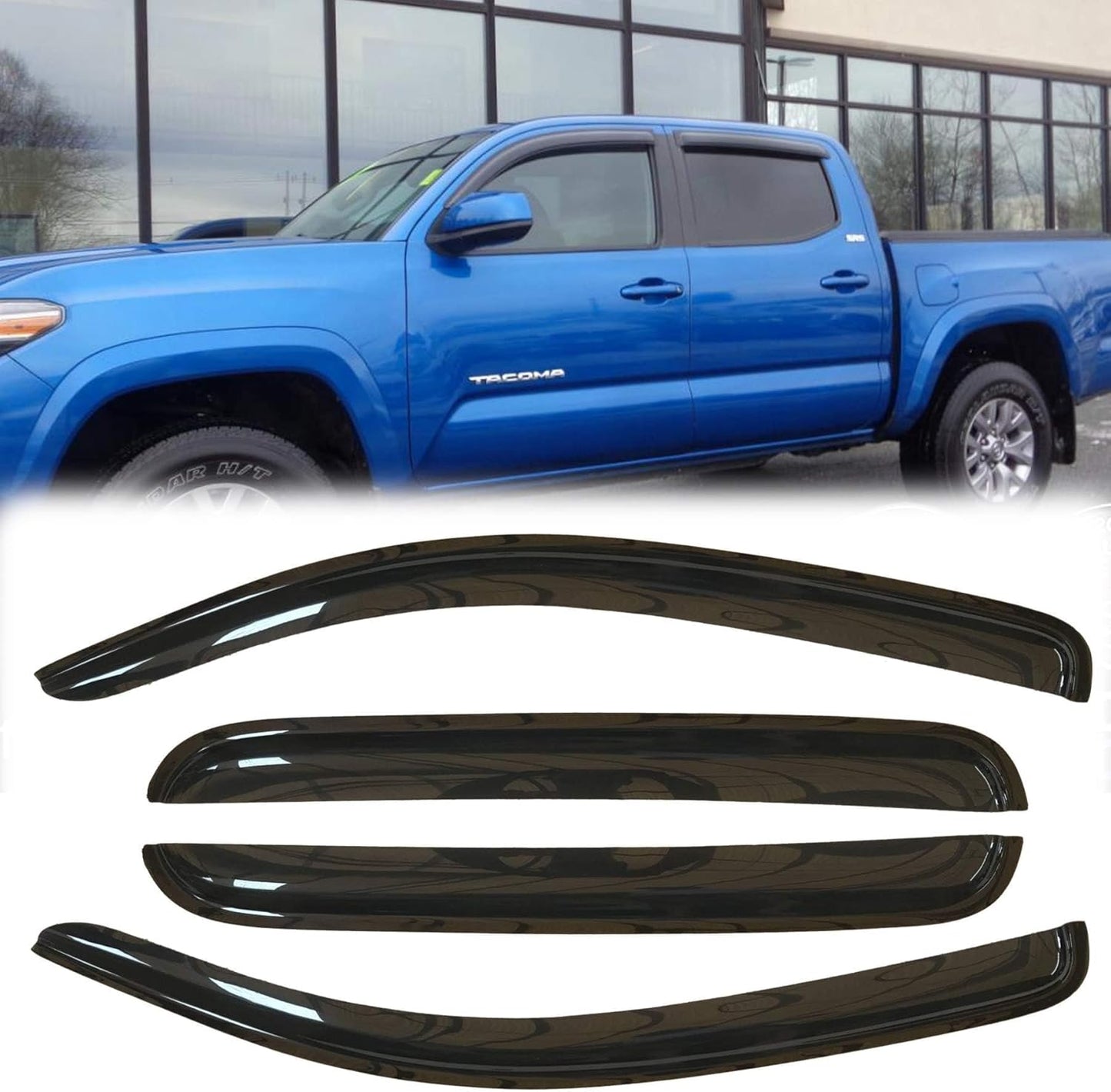 4pcs Outside Mount Style Window Rain Guards Durable Side Window Wind Deflectors Dark Smoke Vent Window Visors Compatible With Toyota 2016-2020 Tacoma Crew Cab (Double Cab)