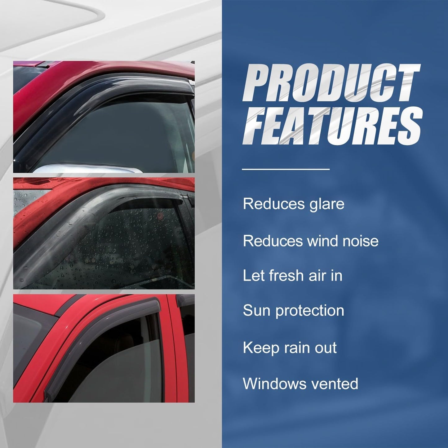 Auto Dynasty 4Pcs Carbon Fiber Pattern Window Visors Compatible with 2004-2009 Dodge Durango, Tape-On Front & Rear Window Deflectors Rain Guards Sun Wind Air Side Vent Shade, Glossy Black