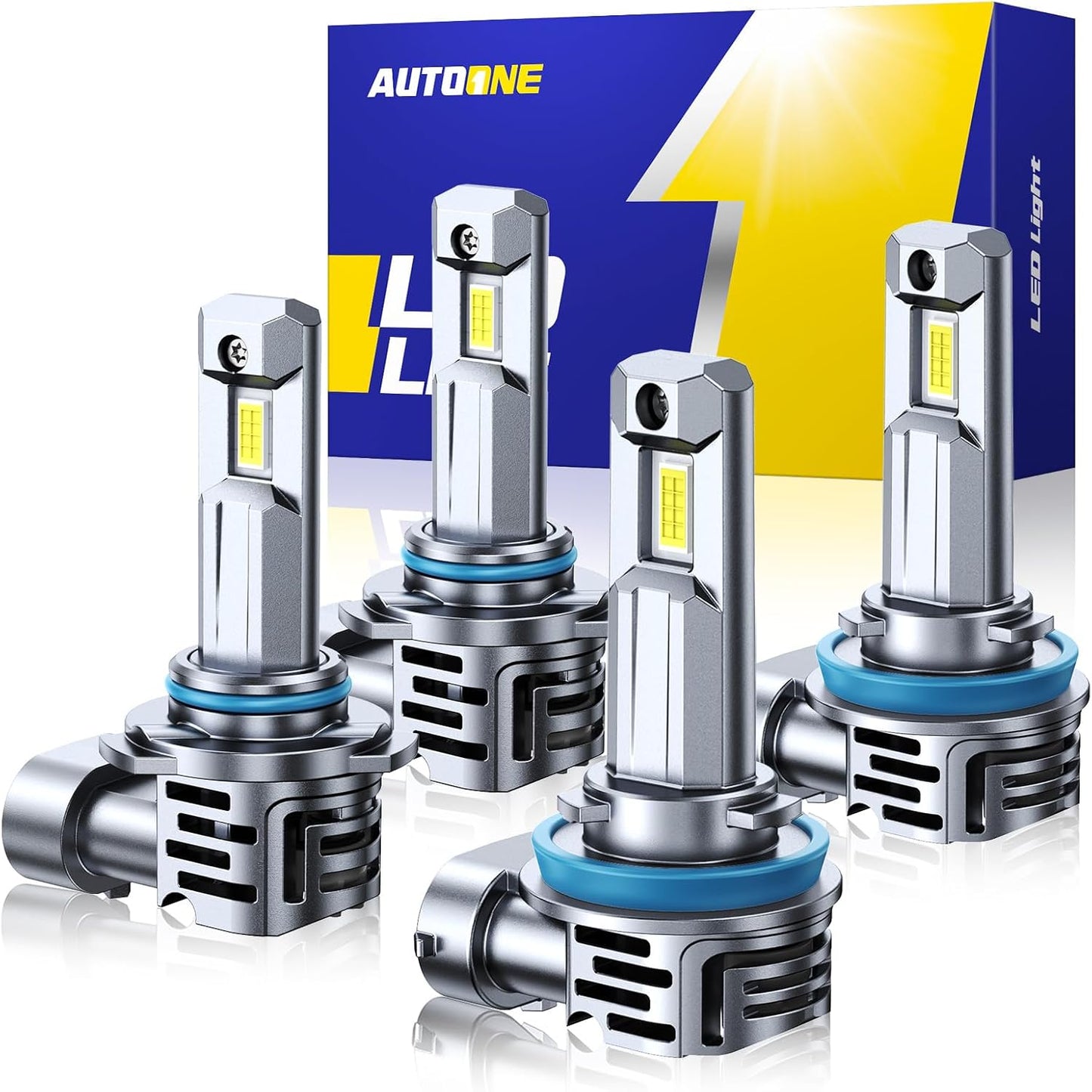 AUTOONE H11 9005 Bulbs 1:1 Mini Size, 900% Brightness H8/H9/H16 HB3 Combo Fog Lights with Cooling Fan, IP68, Pack of 4