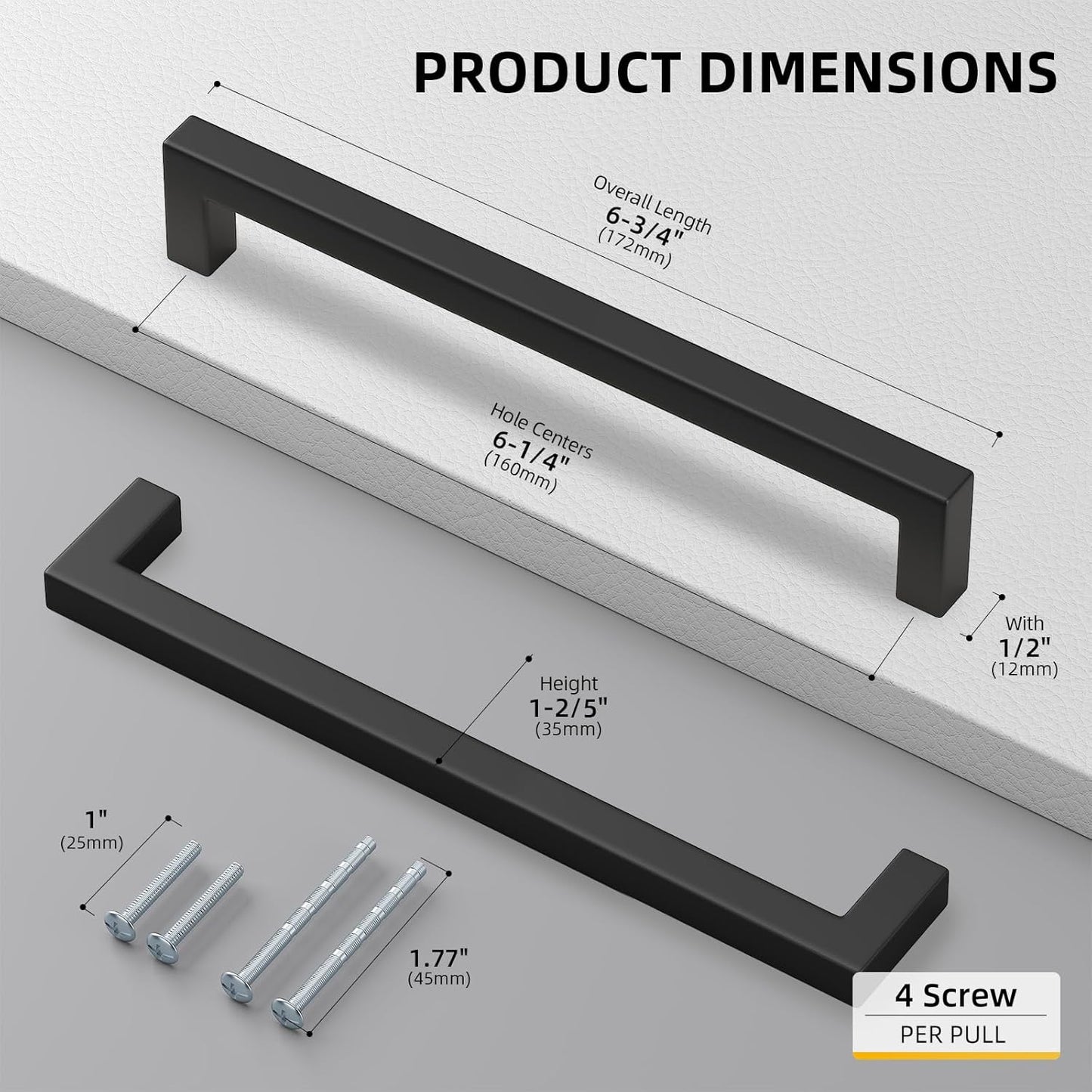 goldenwarm 35 Pack 6-1/4INCH Black Square Bar Cabinet Pull Drawer Handle Stainless Steel Modern Hardware for Kitchen and Bathroom Cabinets Cupboard,Center to Center 160mm Kitchen Cupboard Handles