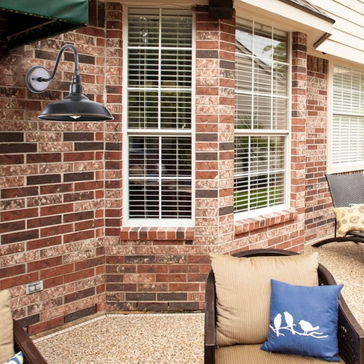 Gooseneck Outdoor Light Fixture, 10" Dome Exterior Farmhouse Lights for Barn, Bronze Porch Lighting, Gooseneck Wall Sconce for Patio Garage House