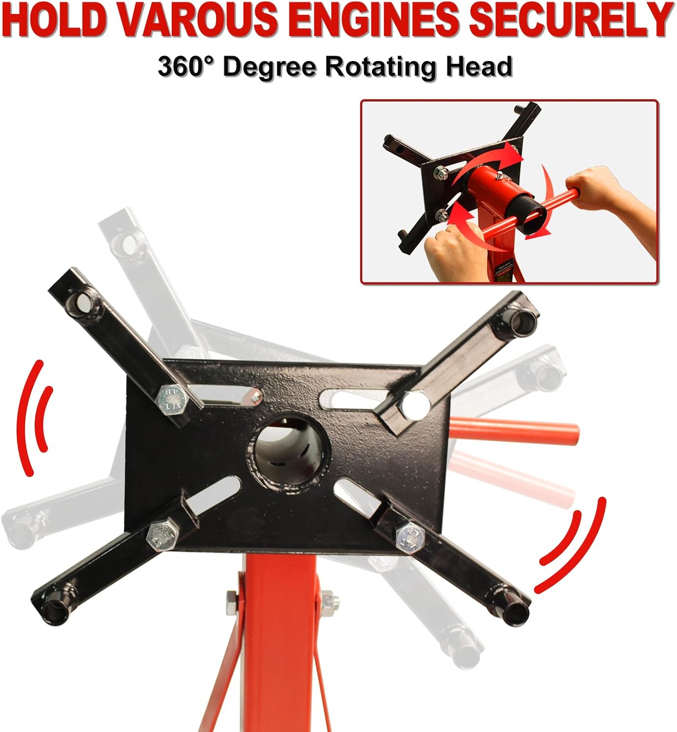 Engine Stand 2000LBS Capacity, Steel Rotating Engine Stand with 6 Casters, 360 Degree Rotating Rotating Engine Run Stand, Heavy Duty Engine Stand for Garages, Vehicle Maintenance Auto Repair, Red