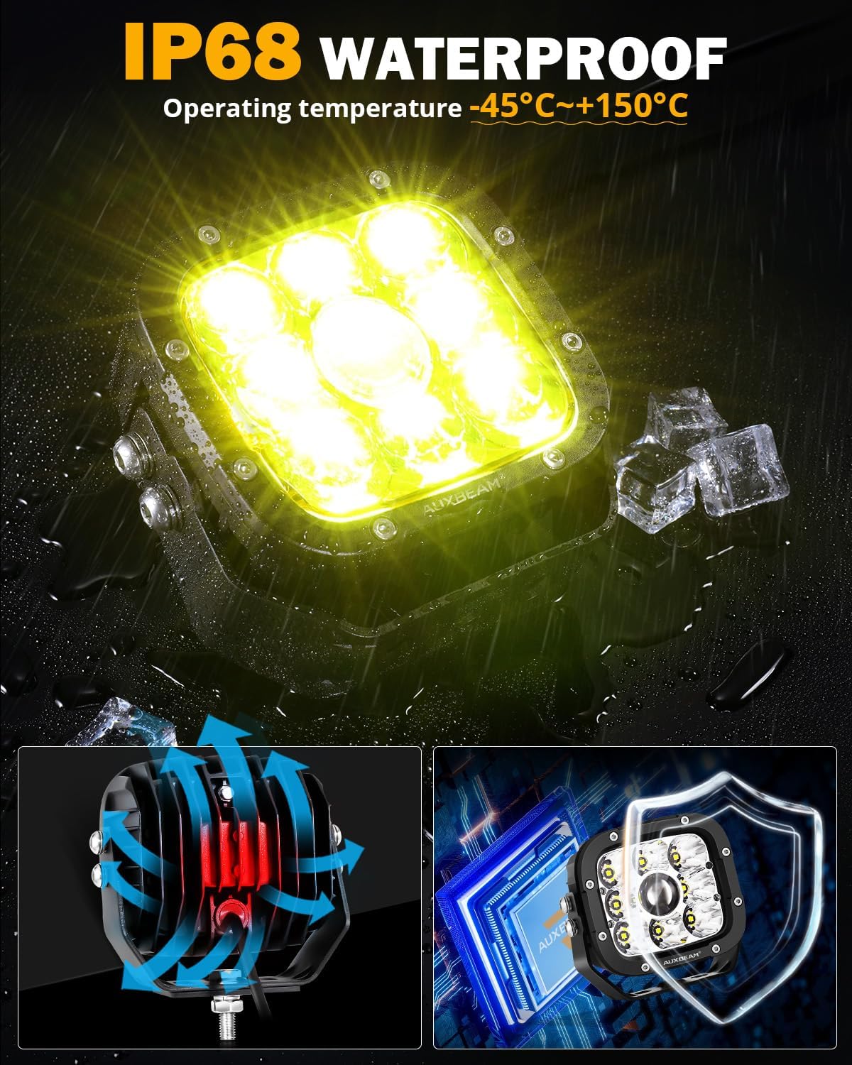 Auxbeam 5 Inch LED Pods, XP-Ultra Series Offroad Driving Light 110W Super Spotlight Cube Light Bar Amber Cover, Super Bright Amber Yellow Fog Lights for Truck Jeep Ford Bumper Roof, 2 Years Warranty