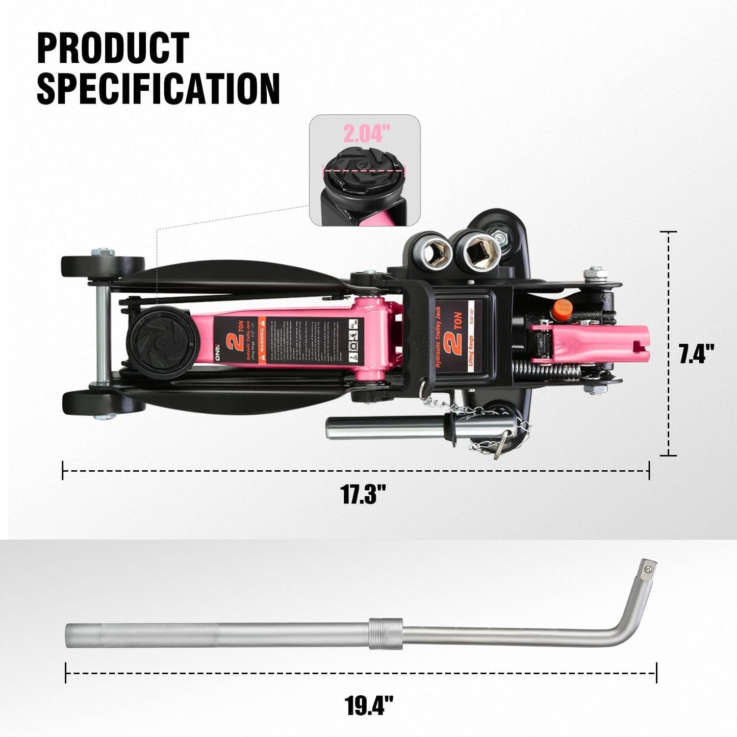 DNA MOTORING Floor Jack with Socket and Lock, Low Profile Hydraulic Trolley Jack for Cars Lift, 2 Ton (4000 lbs) Capacity, Lifting Range 5.12"-13", Pink, TOOLS-00677-PK