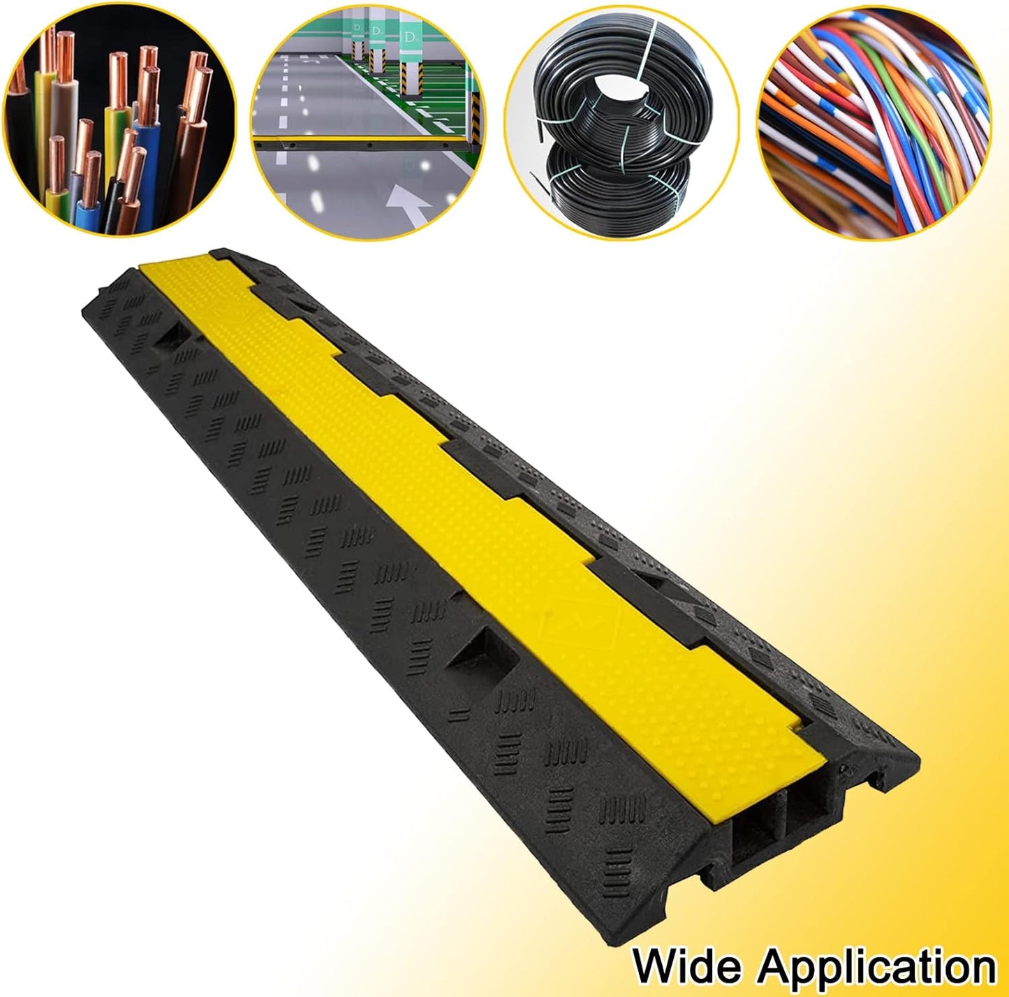 CXRCY Cable Ramp 3 Pack 2 Channel 11000lbs axle Capacity Floor Cord Cable Protector, Rubber Speed Bumps Hose Protector Ramps for Wire/Hose/Pipe Hider Driveway &Outdoor 40x10x2 inch(L x W x H)