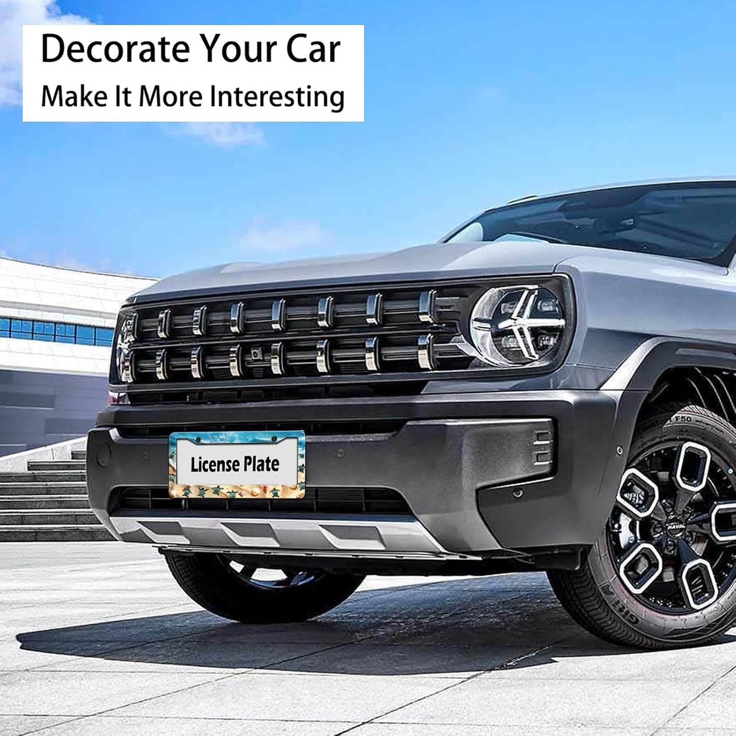 Cute Beach Turtles License Plate Frame, Sea Turtles Sea Shell Starfish Front License Plate Holder Cover, Metal Aluminum Rustproof Car Accessories for Women Men 2 Holes with Screw Caps