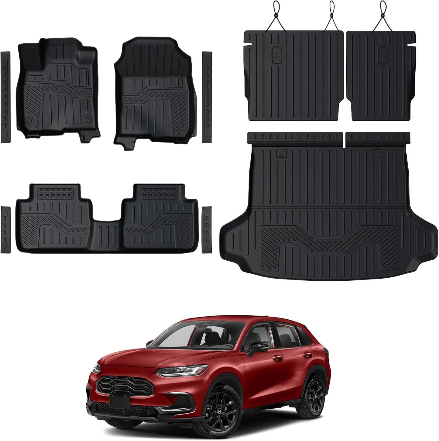 Floor Mats Set for Honda HR-V 2026 2025 2024 2023(Hybrid & Gasoline), Full Coverage All Weather Floor Mats Cargo Mat with Backrest Protectors & Door Sill Guards for Honda HRV Accessories