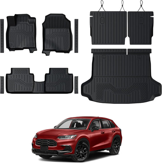 Floor Mats Set for Honda HR-V 2026 2025 2024 2023(Hybrid & Gasoline), Full Coverage All Weather Floor Mats Cargo Mat with Backrest Protectors & Door Sill Guards for Honda HRV Accessories