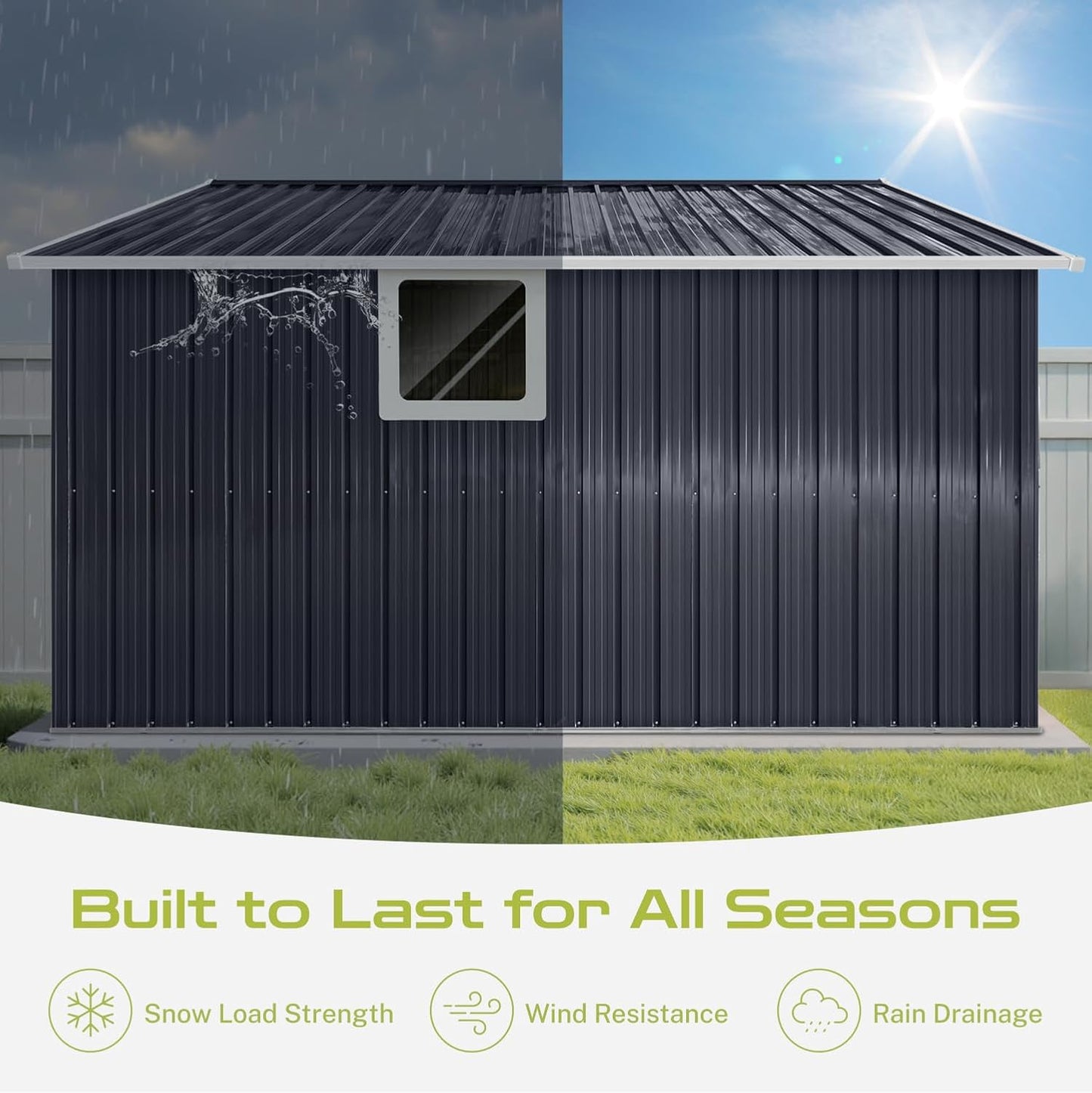 11.2' x 10.6' XL Outdoor Storage Shed, Sturdy Metal Building w/Windows & Lockable Doors for Garden, Backyard, Poolside and Lawn, Anthracite