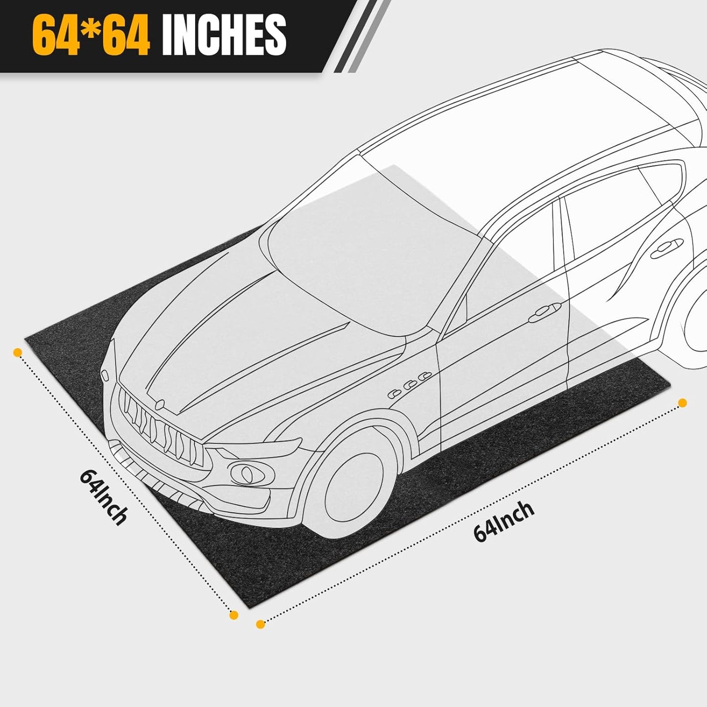 Heavy Duty Oil Spill Mat, Garage Floor Mat for Under Car, 64" X 64", Waterproof, 1/4" Rubber Backing Protects Floor, Reusable, Absorbs All Types of Spills (Black, 64" X 64")