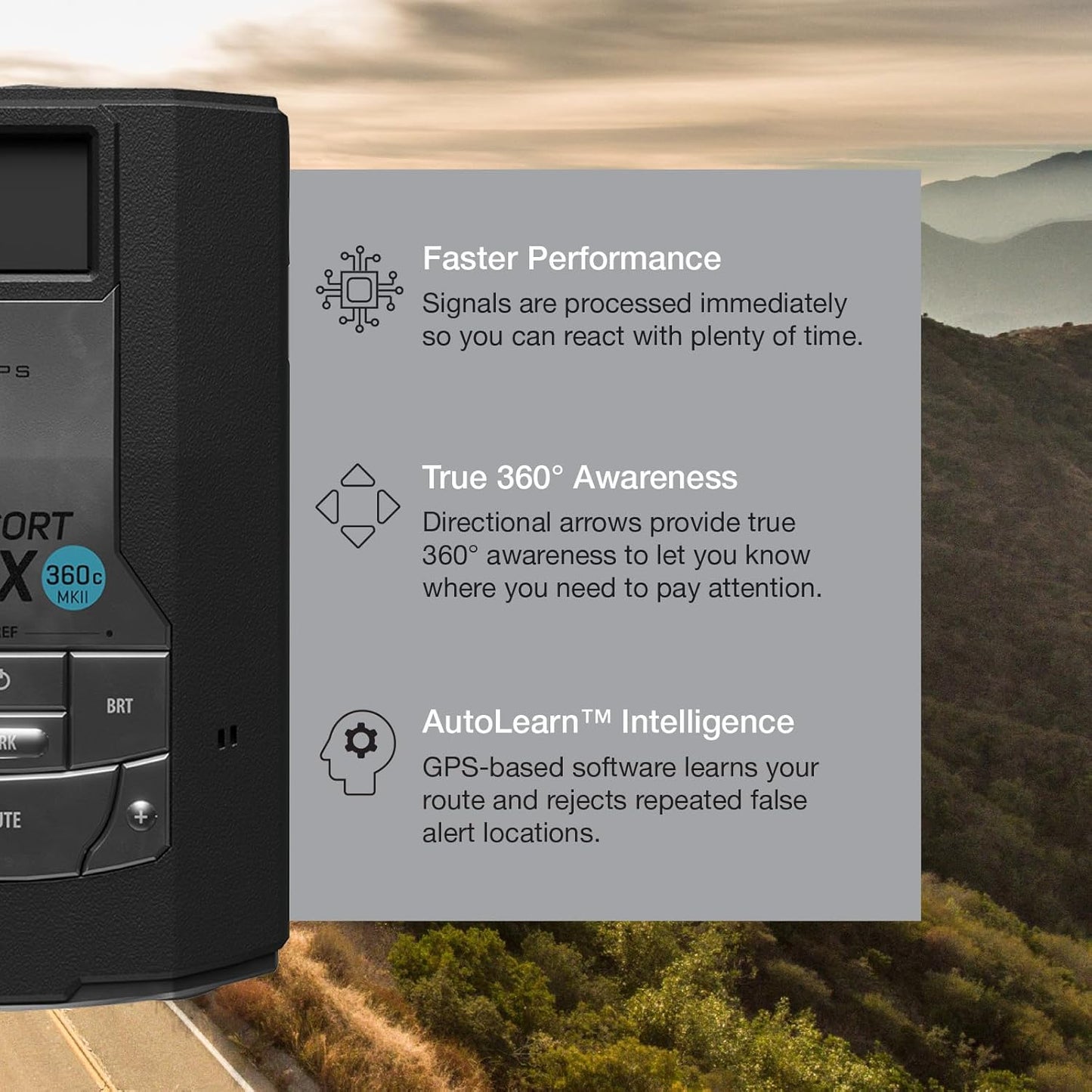 Escort MAX 360c MKII Laser Radar Detector & Escort Direct Wire Power Cord: Dual-Band Wi-Fi and Bluetooth, 360° Directional Arrows, Exceptional Range, Shared Alerts, Drive Smarter App, Black