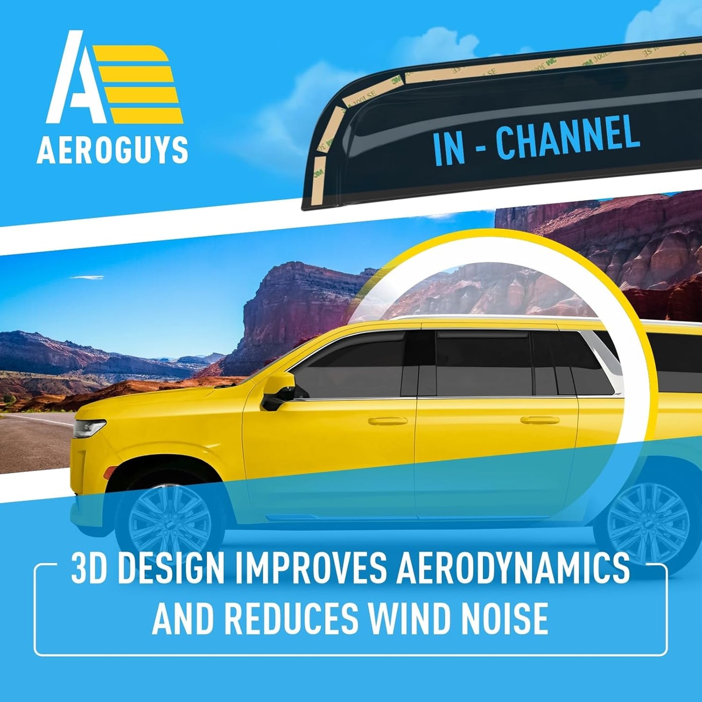 Extra Durable Window Deflectors in-Channel Window Visors Rain Guards Fit for Cadillac Escalade ESV 2021-2025, Sun Visors, Wind Vent for Shades, Exterior Car Accessories - 4 pcs. AG0889