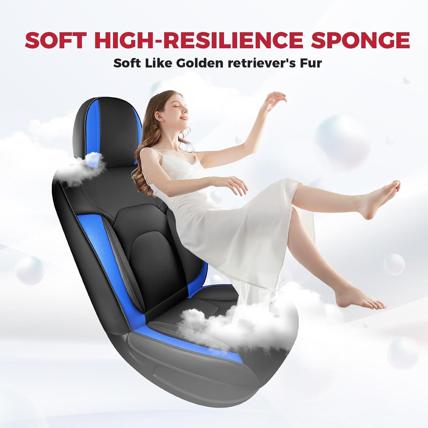 FREESOO Car Seat Covers Full Set,Waterproof Automotive Seat Covers, Leather Cars Interior Covers, Seats Protection Universal fit Babies & Adult (Black Blue)