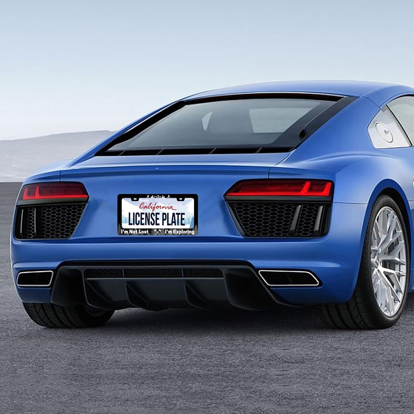 Funny License Plate Frame I'm Not Lost I'm Exploring License Plate Stainless Steel Mountain License Plate Holder Black Car Accessories Decoration With 2 Screws Fits Standard Vehicles Size 12.3" x 6.3"