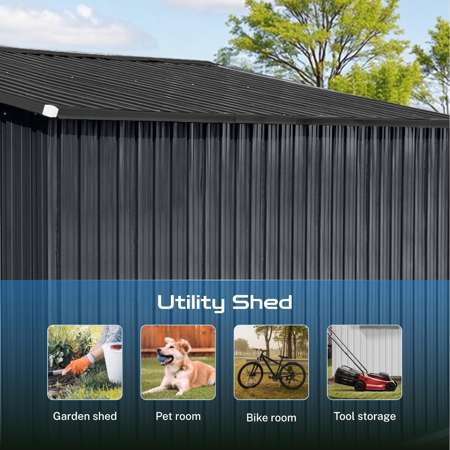 10 x 12 FT Outdoor Storage Shed, Metal Garden Tool Shed with Slooping Roof, Lockable Doors and Windows, Easy to Assemble for Garden, Patio, Lawn, Black