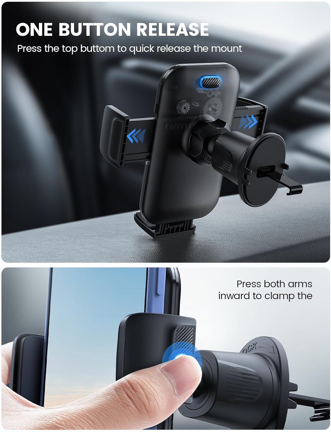 Lamicall 2025 Wider Clamp & Metal Hook Car Phone Holder Vent [Thick Cases Friendly] Phone Holders for Your Car Mount Automobile Hands Free Cradle Air Vent for Smartphone (Dark Grey)