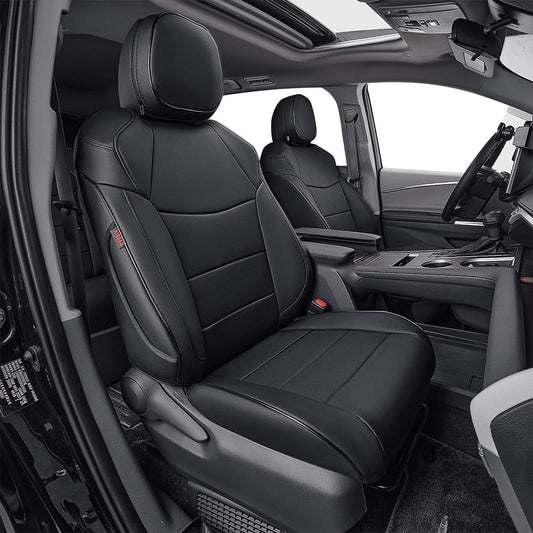 EKR Sienna Seat Covers for 2021-2025 Toyota Sienna XLE,XSE,Limited,Platinum,7 Seats,2nd Row Captain Chairs W/NO Legrest,Waterproof Seat Covers Full Set for Cars,Car Seat Protectors -Leather(Black)