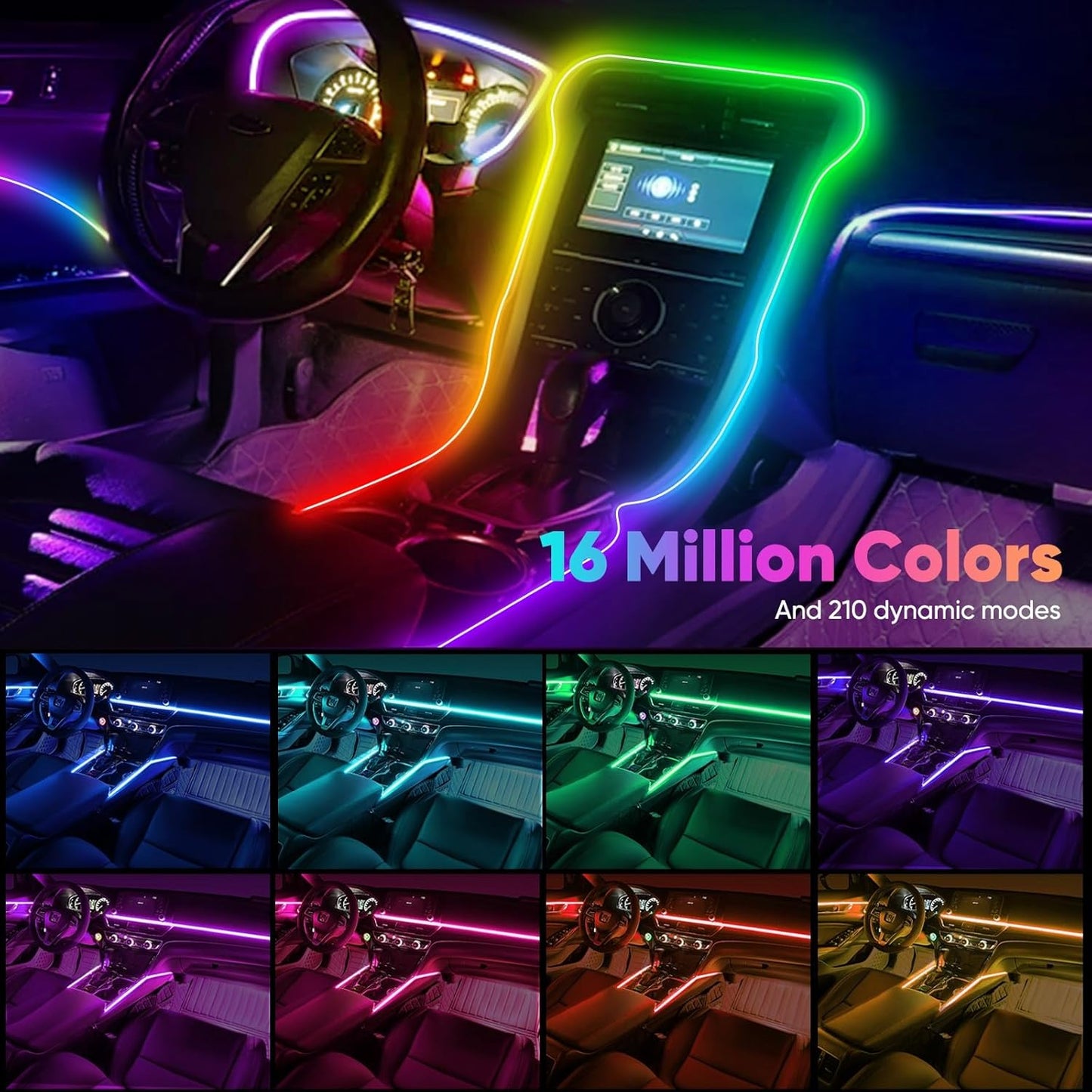 Acrylic 6 in 1 Car LED Lights Interior, RGB Ambient Lighting Car with 584 LEDs, 16 Million Colors, APP & Remote Control, Music Sync Interior Ca r Lights for Women Men