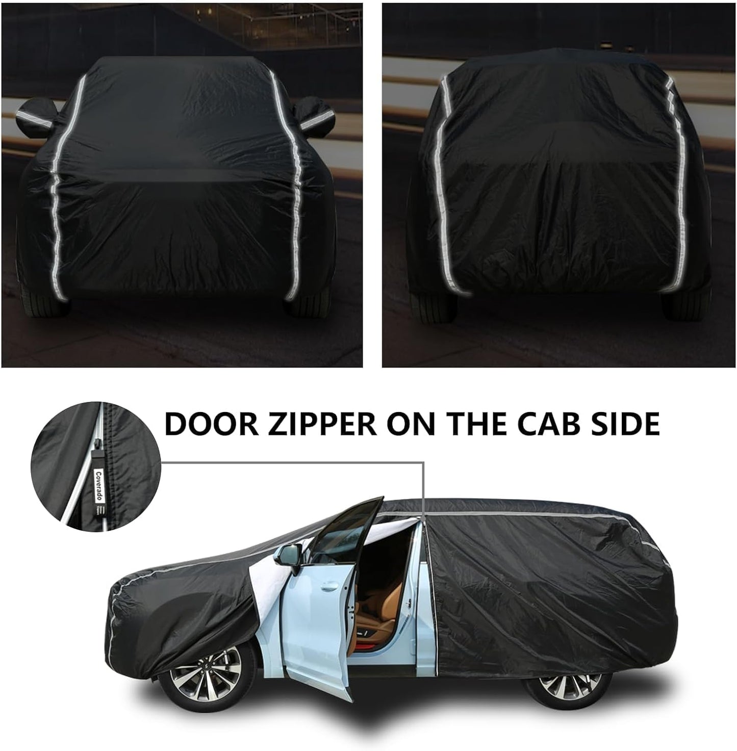 Tecoom SUV Car Cover Waterproof All Weather, Hail Protector for Automobiles w/Zipper Door, Cotton Backing UV Protection Car Covers Outdoor Indoor, Snowproof Universal Car Tarp Fit for 191"-205" SUV