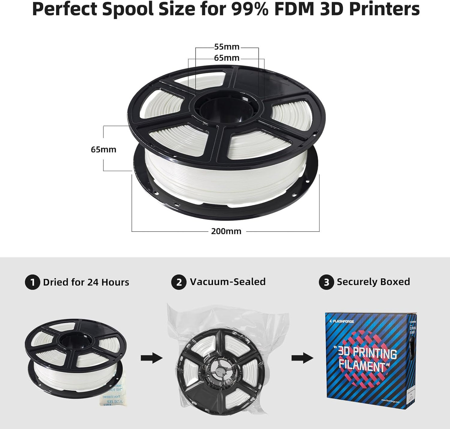 FLASHFORGE PLA Filament 1.75mm, 3D Printer Filament 1kg (2.2lbs) Spool, Dimensional Accuracy +/- 0.02mm, 3D Printing Filament Easy to Use and Fits for Most FDM 3D Printers (White)