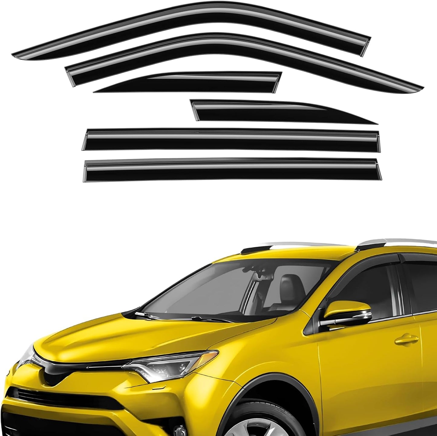 Extra Durable Window Deflectors Tape-On Window Visors Rain Guards Fit for Toyota RAV4 2013-2018, Sun Visors, Wind Vent for Shades, Exterior Car Accessories - 6pcs. AG0245