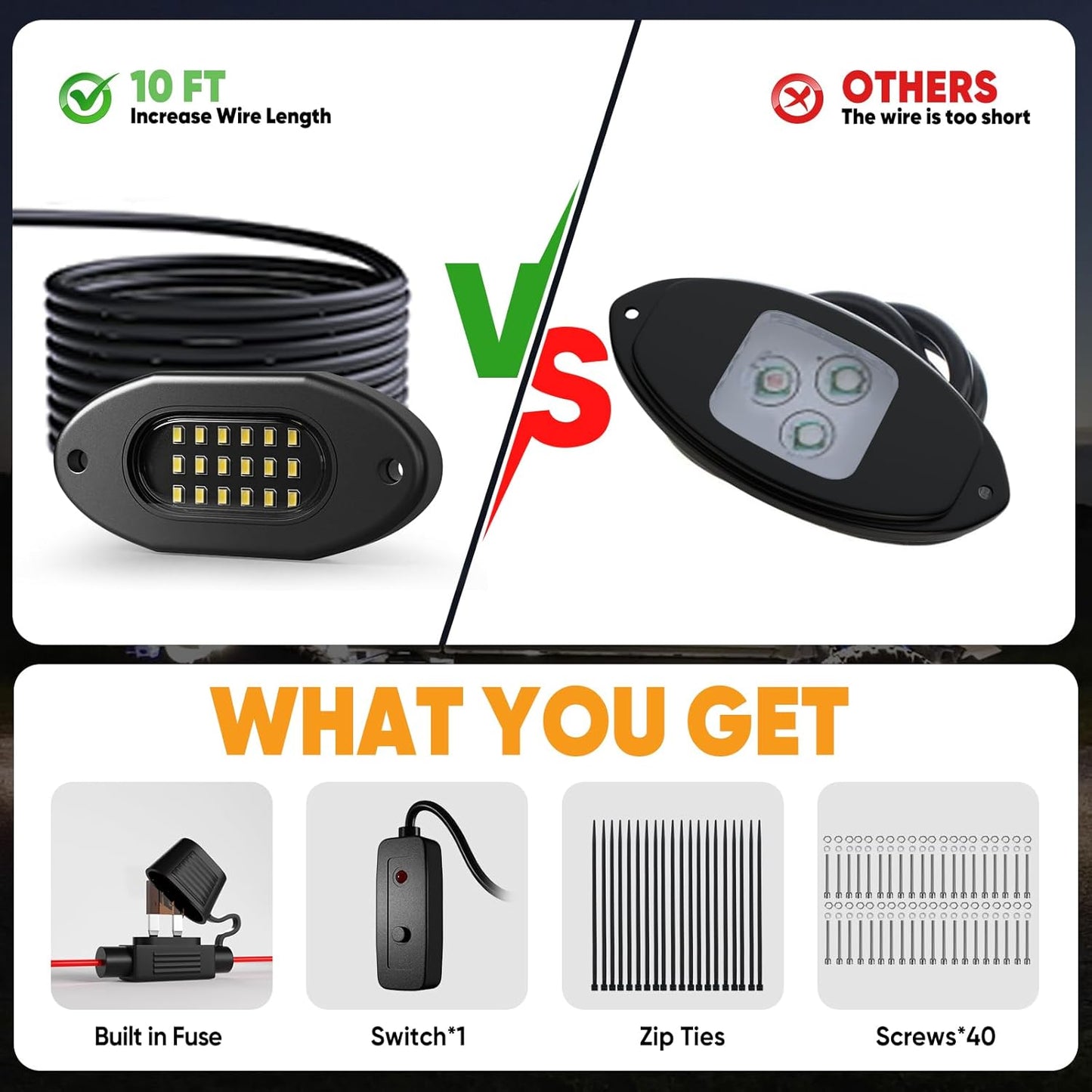 Honalia Pure White Rock Lights for Trucks 20 Pods, 6000K White LED Rock Lights Kits with Switch