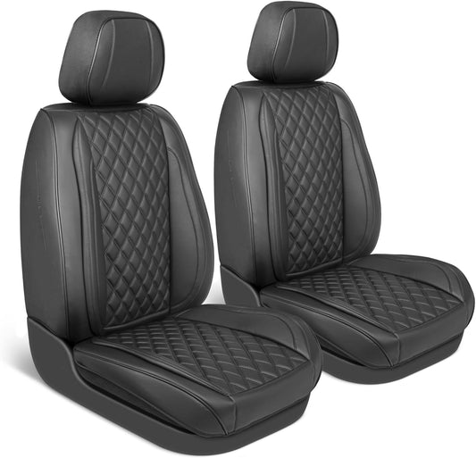 Elite Edition Faux Leather Seat Covers for Cars, Trucks, & SUV - 2 Black Car Seat Covers for Front Seats - Universal Fit Car Accessories Automotive Interior Cover Protector for Most Vehicles