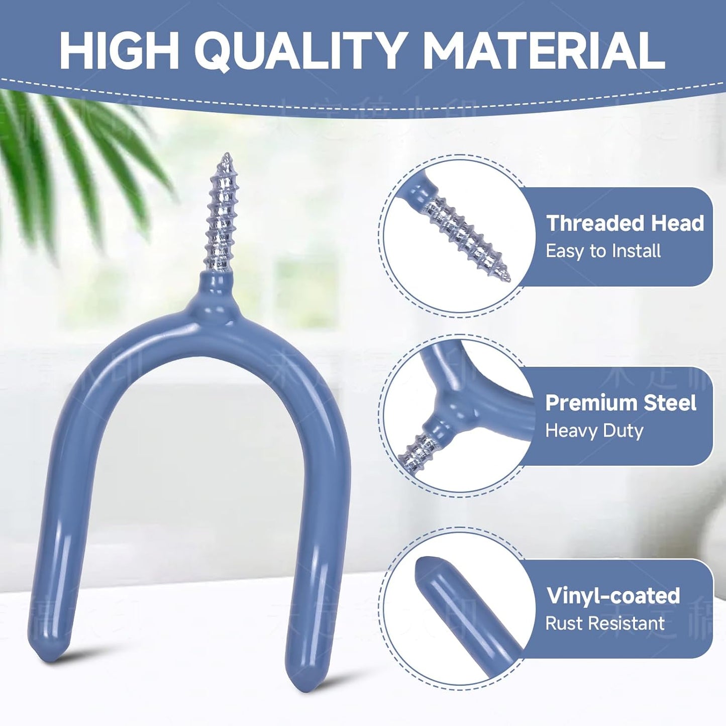 6 Pack Garage Storage System Steel U Hooks with Anti-Slip Coating Home Improvement and Organization Screw in Hooks Easy Wall Mounting Heavy Duty Bike and Ladder (Grey, 6 Pack)