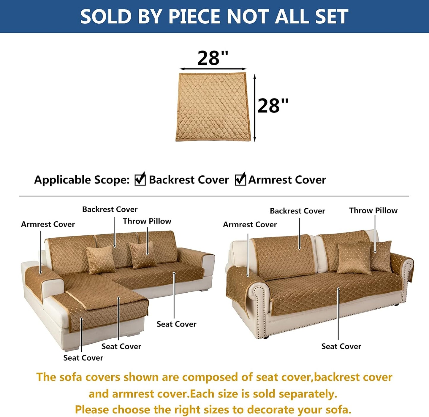 Eismodra Armrest Covers,Couch Cover,Sofa Cover,Backrest Covers,Anti-Slip Armchair Slipcovers for Dogs Cats Pet Loveseat Recliner Leather L Shaped,Coffee 28 x 28 Inches (Only 1 Piece)