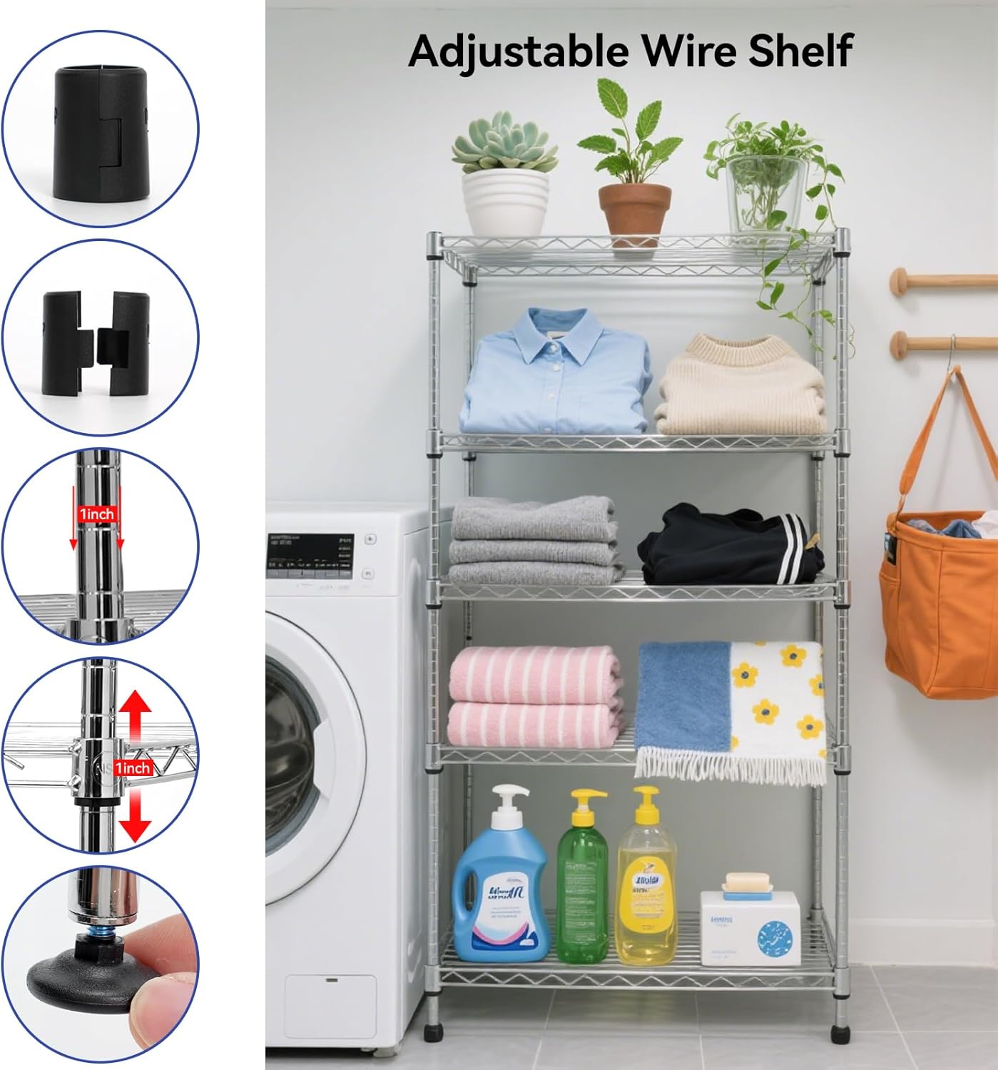 Heavy-Duty 4 Tiers Chrome Steel Wire Shelving NSF Certified. Adjustable Storage Rack for Kitchen,Garage,and Laundry Utility Room (Chrome-4Tiers-36x14x54)