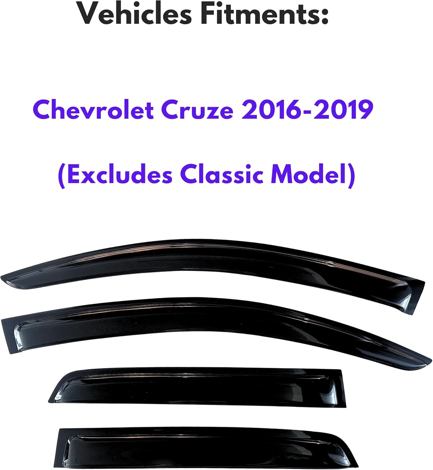 KPY Window Visor Compatible with Chevrolet Chevy Cruze 2016-2019 (Excludes Classic Model), 4PC Rain Guard Side Window Vent Deflectors Tape-On Style, 2016 2017 2018 2019