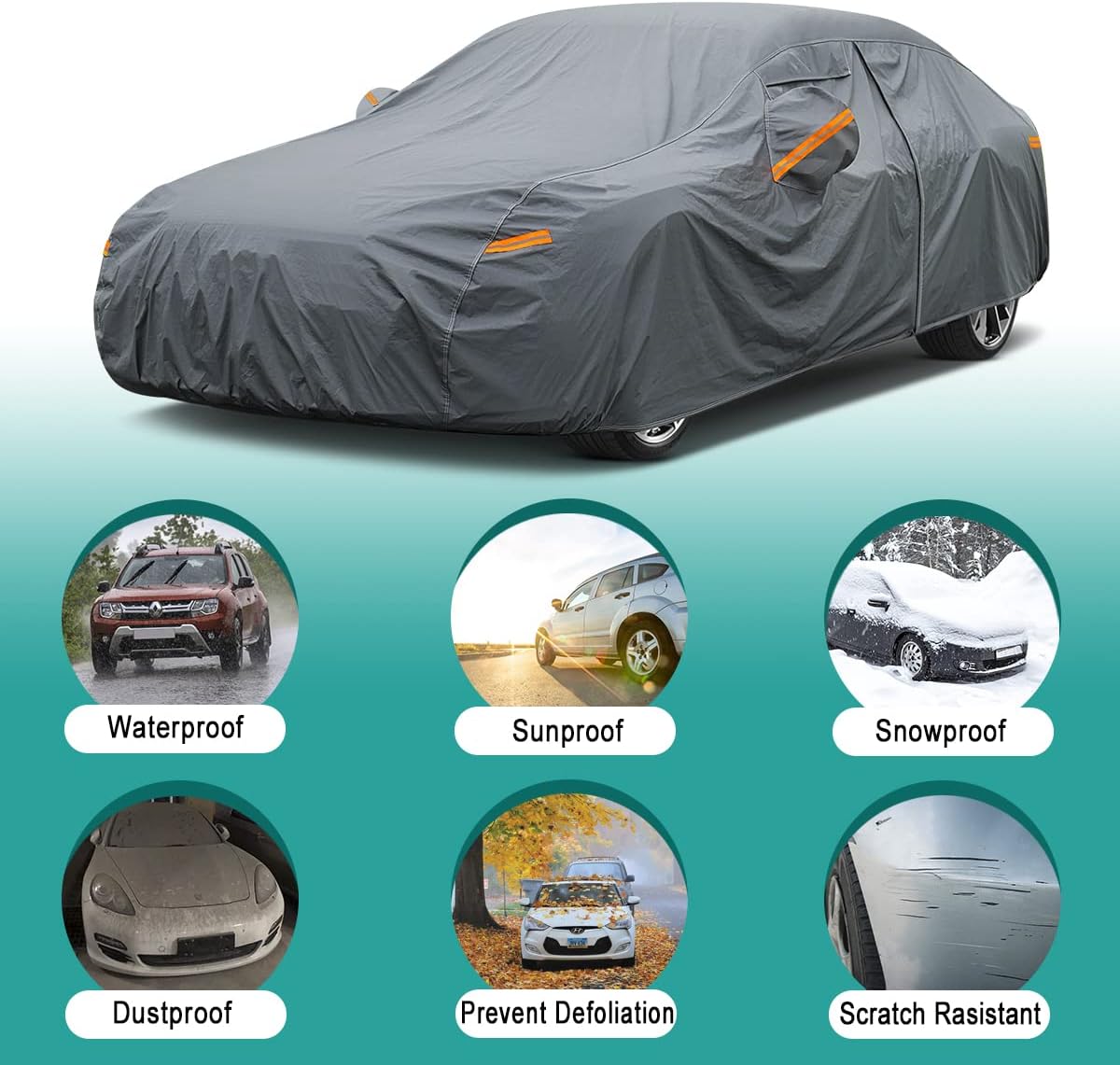Premium Car Cover Custom Fit Chevrolet Chevy Malibu (1997-2025), 16 Layers Heavy Duty Car Cover Waterproof All Weather with Zipper Door for Sun Rain Snow Dust Uv Protection