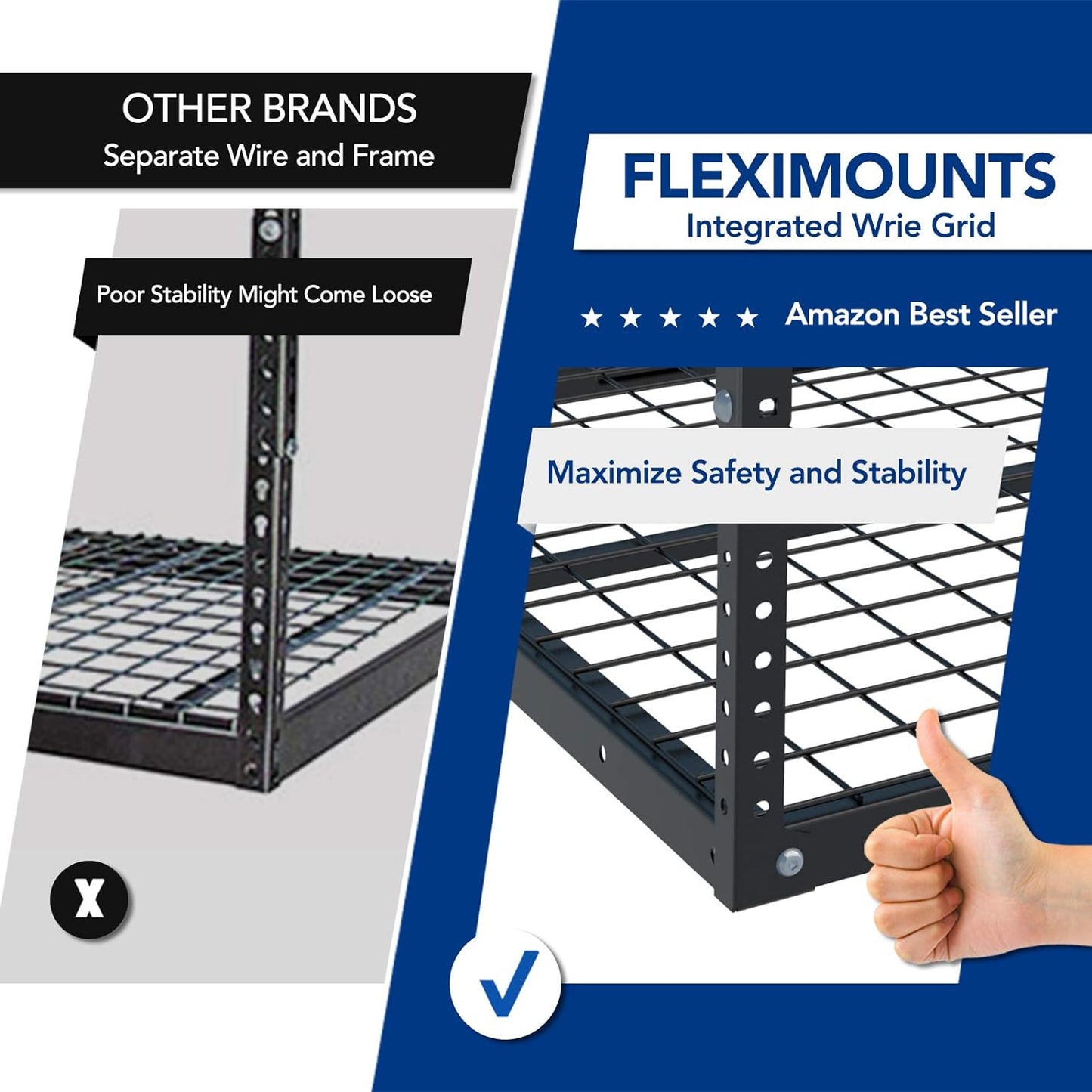 FLEXIMOUNTS 4x8 Overhead Garage Storage Rack, Adjustable Organization System, Heavy-Duty Metal Ceiling Racks, 2 Pack, Hammertone