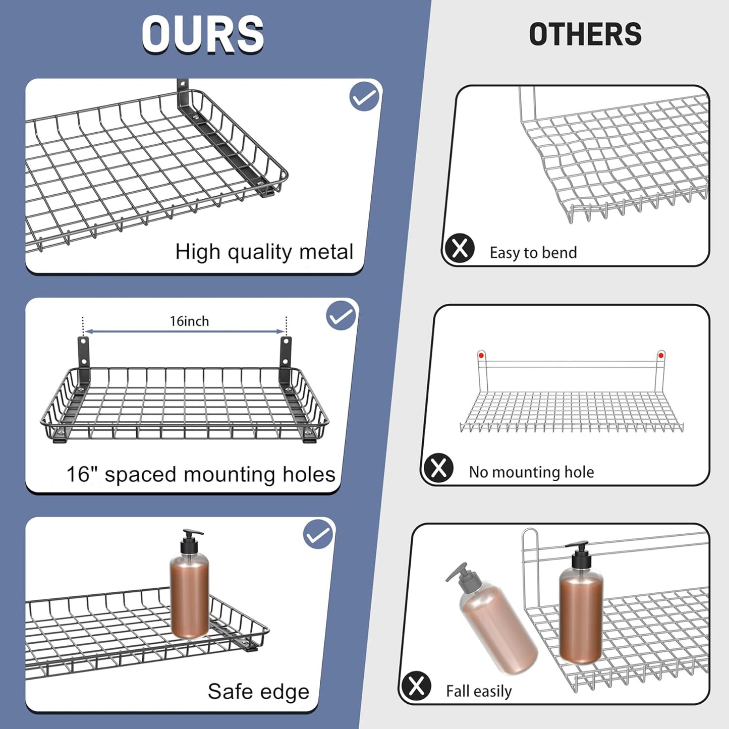 WALMANN Garage 12x18 inch Wall Shelf, Wall-Mounted Storage Shelves for Garage, Closet, Laundry Room, Heavy Duty Wall Shelving, Holds Up to 60 lbs(Pack of 2, Black)