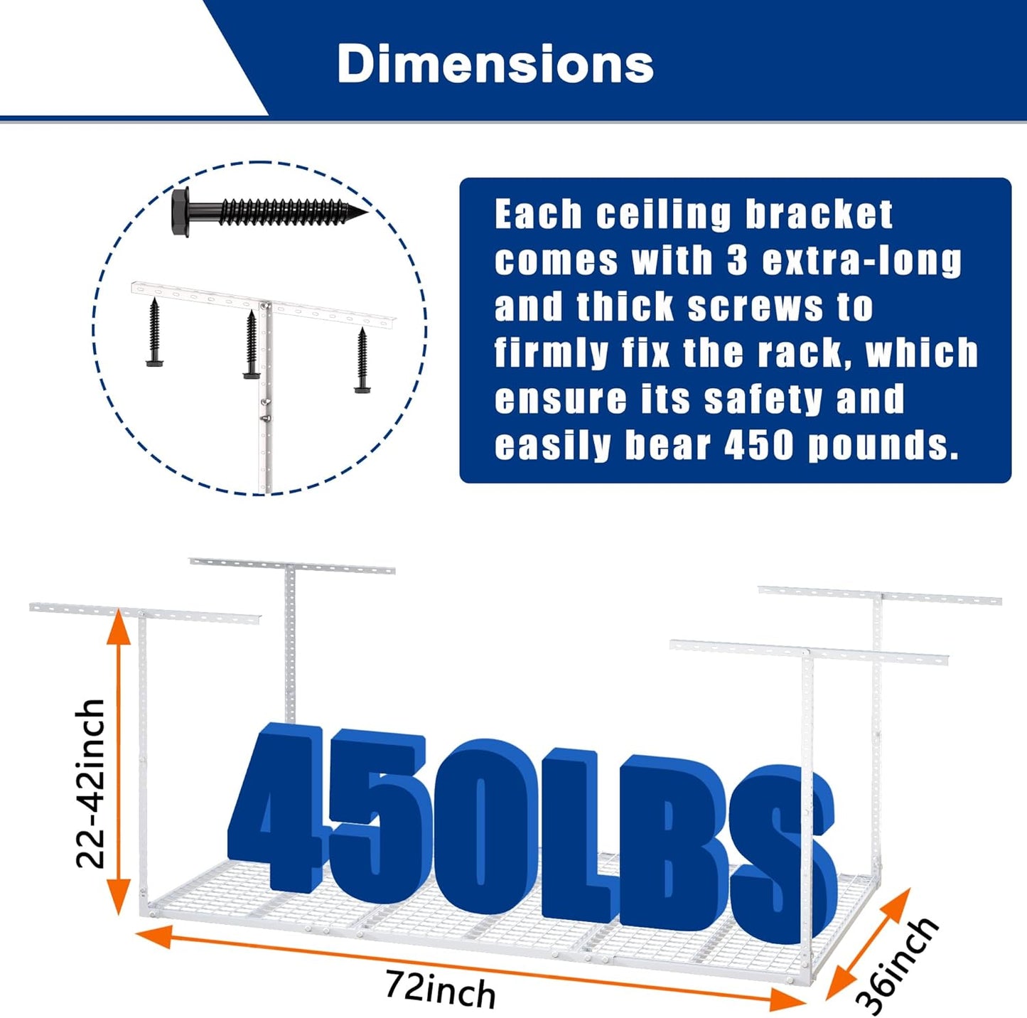 GIOTORENT 3x6FT Heavy Duty Overhead Garage Storage Rack - Adjustable Ceiling Shelving with 520lbs Weight Capacity, Metal Garage Organization System, White